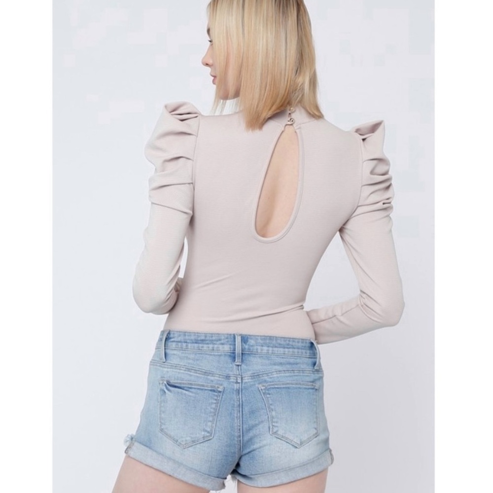 White Long Puff Sleeve Ribbed Bodysuit - Picture 4 of 5